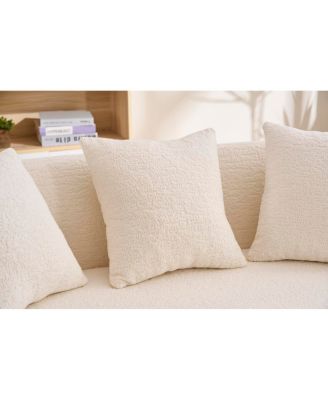 Curved Off-White Chenille Loveseat Couch with 3 Pillows