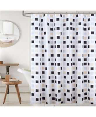 90GSM Peva Glit Printed Tiles Shower Curtain Tan