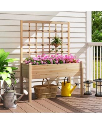 Elevated Garden Planter with Lattice and Drainage
