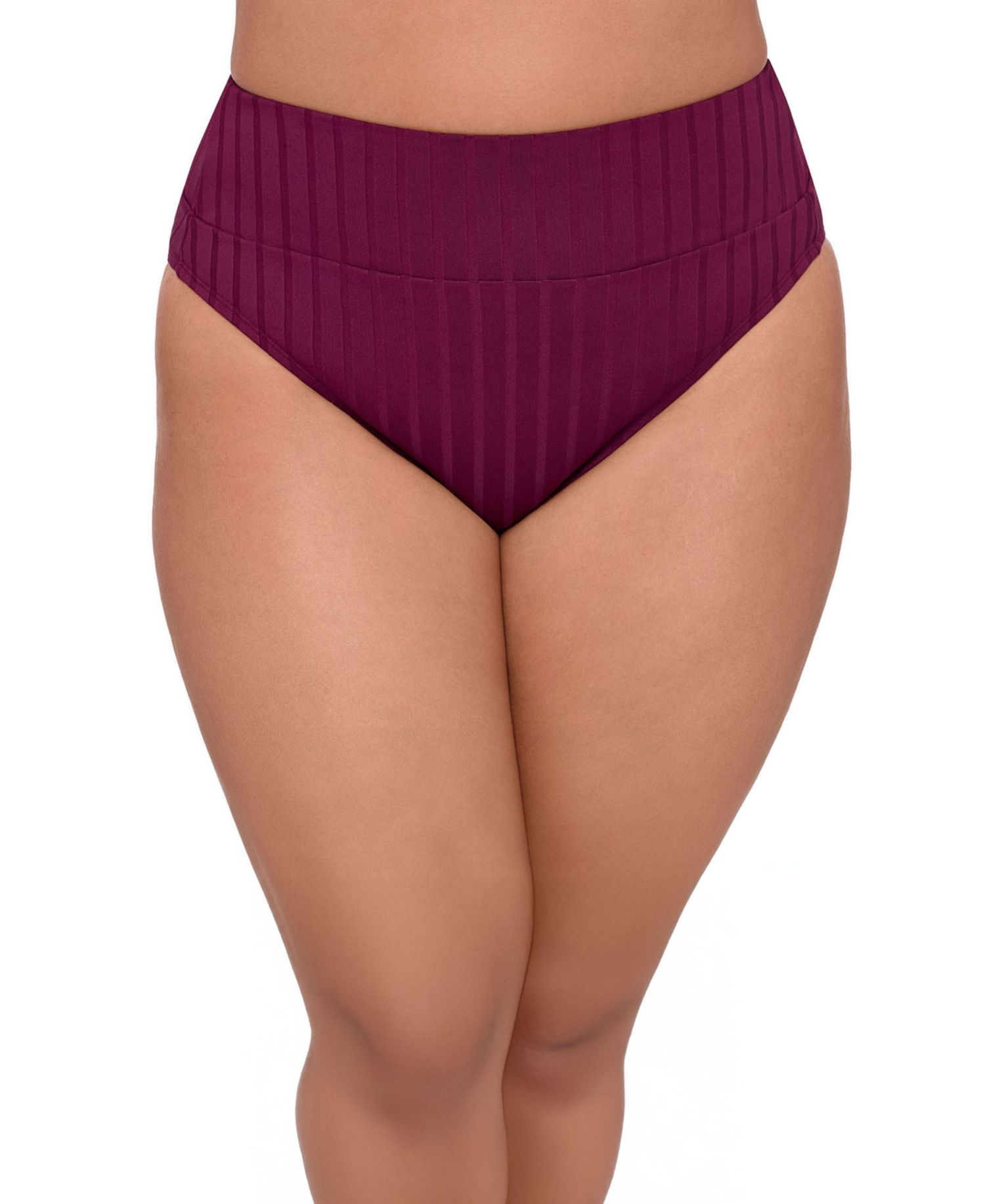 Women's Smoothing and Sculpting Wide Ribbed Ultra High Waist Banded Swimsuit Bikini Bottoms