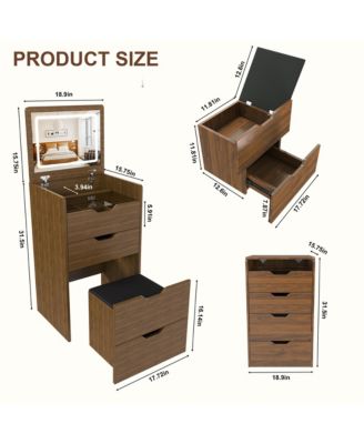 3-in-1 Vanity Desk with Lighted Mirror & Cushioned Tool, Flip Top Makeup Dressing Table for Cloakroom, Bedroom (18.9"L)