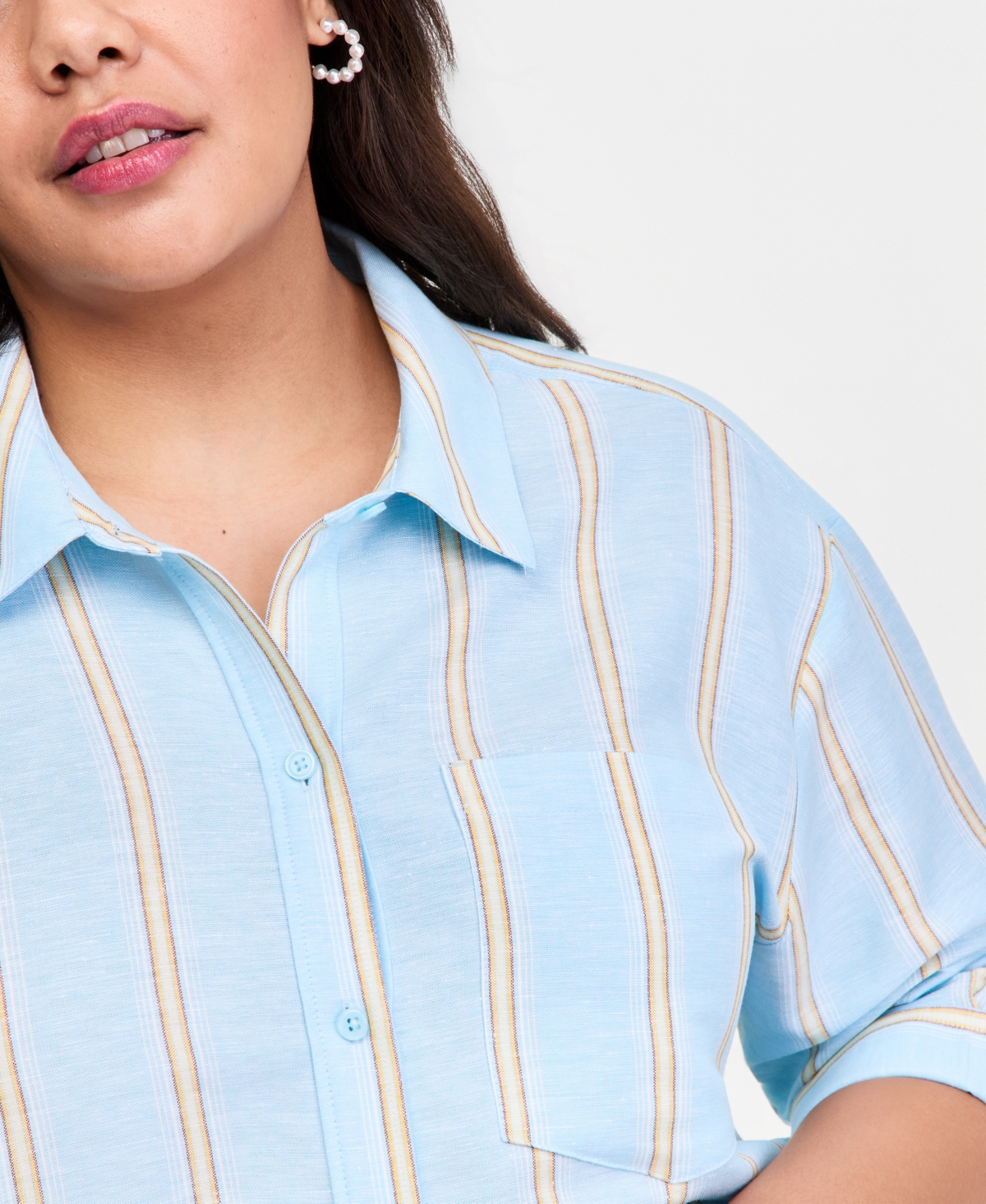 On 34th Trendy Plus Size Relaxed Linen-Blend Shirt, Macy's Exclusive