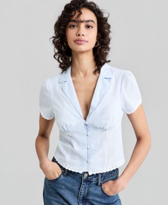 Petite Collared V-Neck Short-Sleeve Shirt