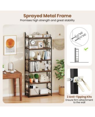 6-Tier Bookshelf Industrial Bookcase with 2 Anti-Tipping Kits and Metal Frame