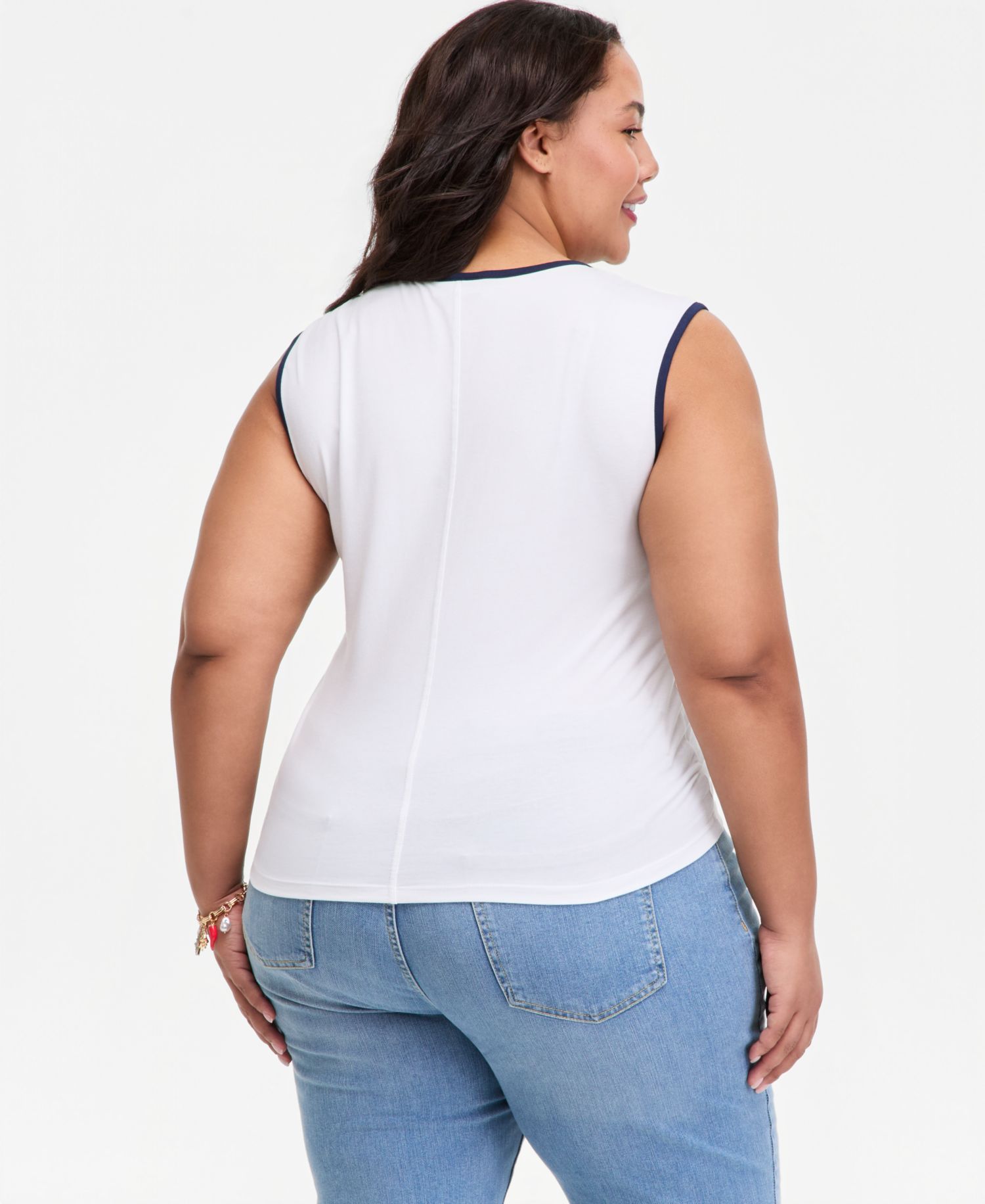 Plus Ruched V-Neck Tie-Hem Tank