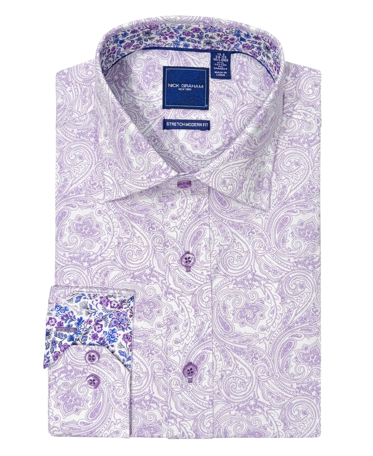 Nick Graham Men's Fenway Paisley Spread Collar Dress Shirt