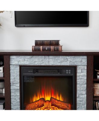Electric Fireplace Stone TV Media Stand with Faux Stacked Stone Surround, 58.31"W