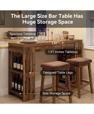 63 Inch Bar Table, Wooden Bistro Table, Large Home Bar Unit with Wine Rack