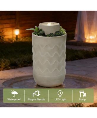 27" Outdoor Fountain with Planter, Resin Water Fountain Outdoor with LED Light, Garden Waterfall Fountain for Patio, Porch