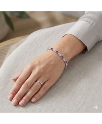 Sterling Silver, Round & Oval Gem Bracelet - Amethyst & White Topaz