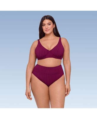 Women's Supportive Wide Ribbed Tall Underwire Bikini Swimsuit Top