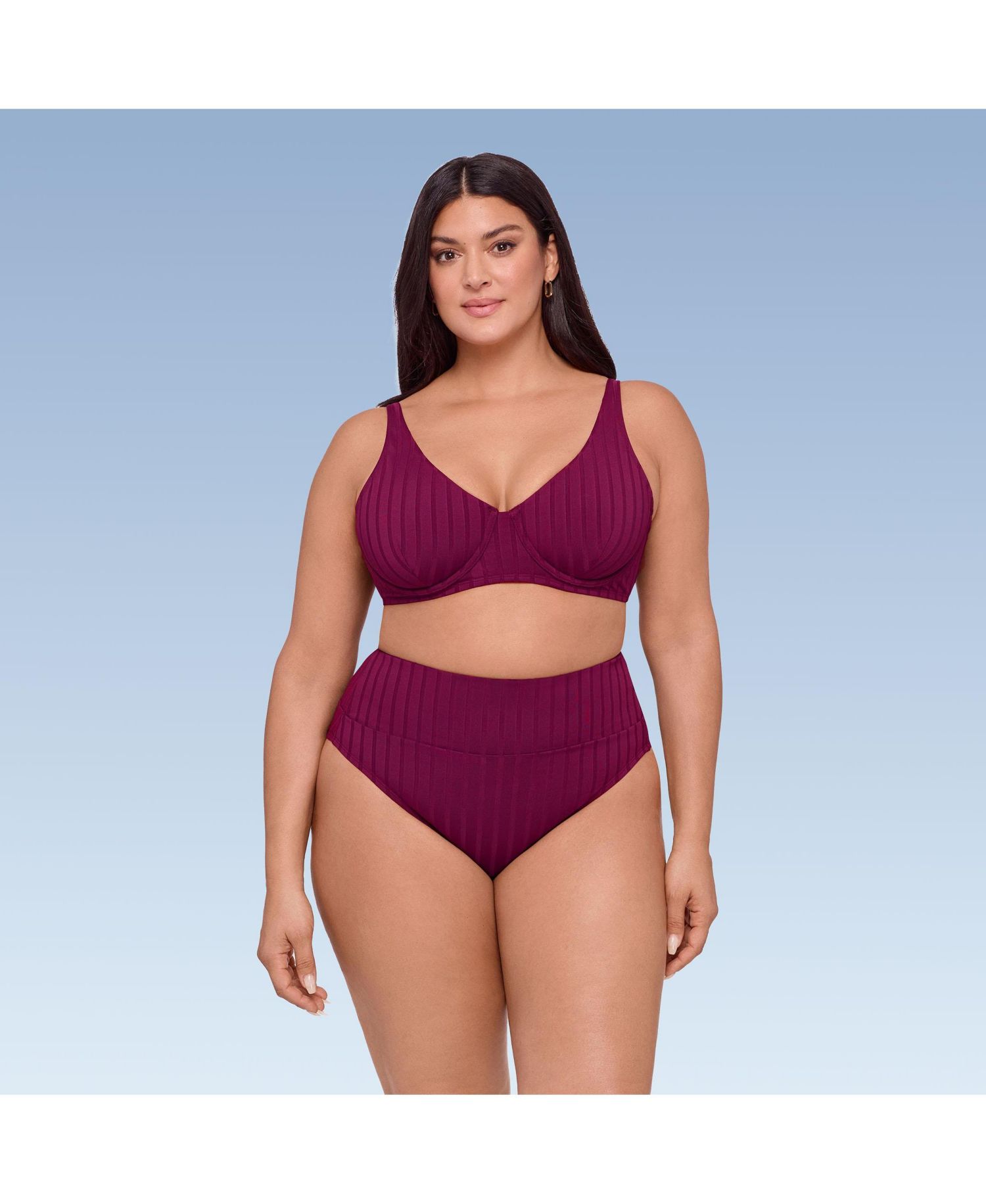 Women's Supportive Wide Ribbed Tall Underwire Bikini Swimsuit Top