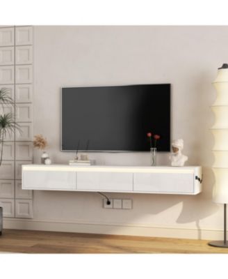 Floating TV Stand w/ LED & Power Outlet