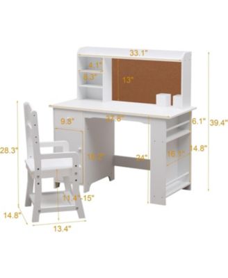 Kids Desk and Chair Set, Wooden Study Table with Storage Shelf, Bulletin Board, Children School Learning Desk Set, Writing Table
