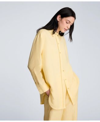 Women's Long Sleeve Button Front Linen Blend Top