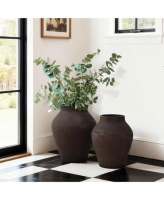 13.5" Brown Floor Vase, Cement Rustic Vases for Flowers, Large Vases for Decor Living Room, Decorative Terracotta Vase for Home Decor