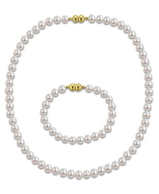 2-Pc. Cultured Akoya Pearl (6-7mm) Necklace and Bracelet Set in 18k Gold Flash-Plated Sterling Silver