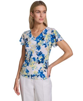 Petite V-Neck Ruffle-Sleeve Top