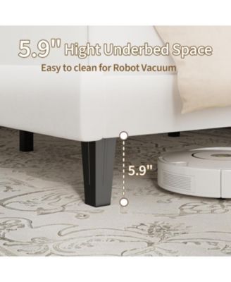 Full Upholstered Platform Bed Frame with Vertical Channel Tufted Headboard, Adjustable Height, Wooden Slats, Noise Free