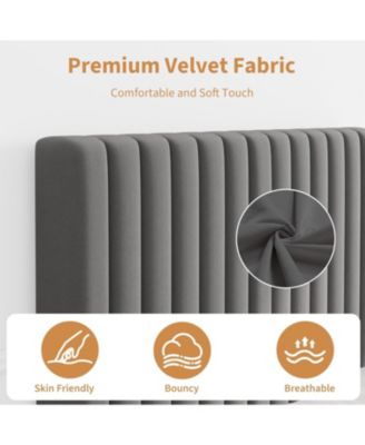 Twin Size Velvet Platform Bed Frame with Vertical Channel Tufted Adjustable Headboard, Wooden Slats Support, No Box Spring Needed