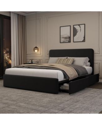 Upholstered Platform Bed Frame with Headboard & Storage Drawers, Wood Slats Support, No Box Spring Needed