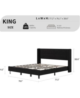 King Velvet Bed Frame with Wingback Headboard, Upholstered Platform Bed, No Box Spring Needed