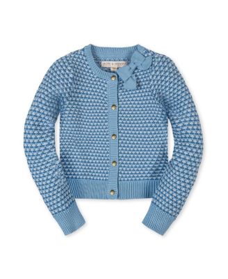 Hope and Henry Little and Big Girls' Organic Tweed Stitch Bow Cardigan