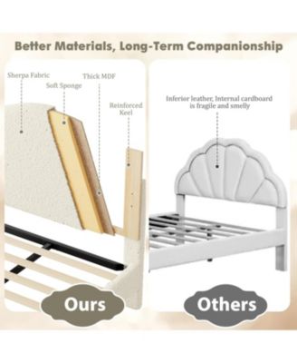 Upholstered Platform Bed Frame with Soft Rounded Headboard, Heavy-Duty Wooden Slats, Noise-Free, No Box Spring Needed