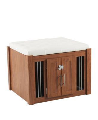 Walnut Luxury Dog Crate Side Table with Storage Ottoman and Removable Cushion