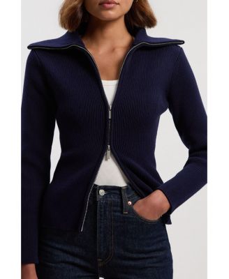 Women's Cotton Zip Through Collar Knit Cardigan