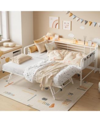 Daybed with Trundle, Storage Headboard with Charging Station & Storage Bags, Sofa Bed for Bedroom,Guest Room