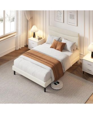 Full Upholstered Bed Frame with Headboard, Platform Bed with Wood Slats Support, No Box Spring Needed