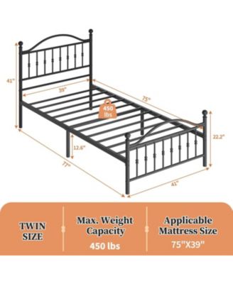Metal Platform Bed Frame with Decorative Headboard & Footboard, Heavy Duty Steel Slats, Underbed Storage