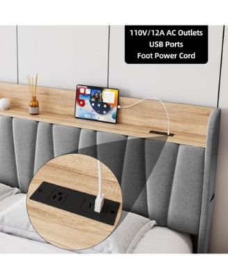 Bed Frame with Storage Headboard Upholstered Platform Drawers Charging Station No Box Spring