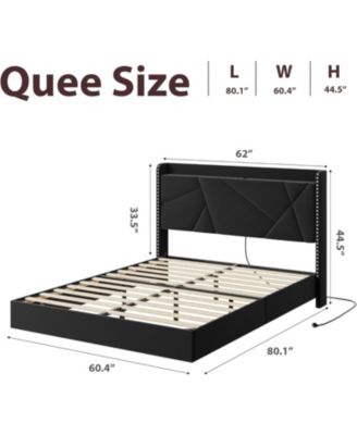 Bed Frame with Storage Headboard and Raised Footboard for Kids Low Platform Wood Slats No Box Spring