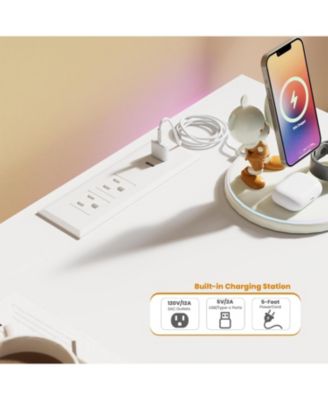 9-Drawer Dresser, 63" Wide Chest with LED Lights & Charging Station, Large Storage Organizer TV Stand for Living Room, Hallway