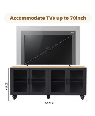Farmhouse Storage Cabinet TV Stand with Tempered Glass Doors And Adjustable Shelves