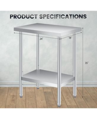 Stainless Steel Work Table 18x24x35 Inches with Adjustable Leveling Feet, Commercial Heavy Duty Kitchen Prep Table
