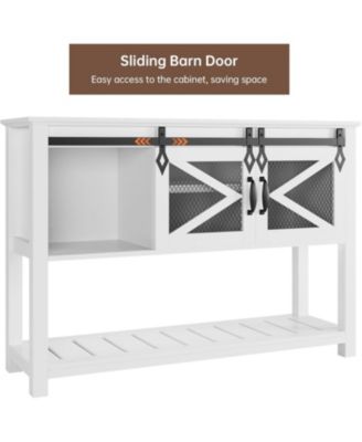 Farmhouse Entryway Table with Storage and Open Shelf Rustic Console with Sliding Barn Doors Sofa Table