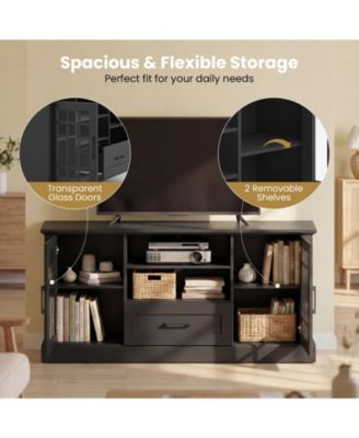 Farmhouse TV Stand for TVs up to 70'' Entertainment Media Center Storage Cabinet w/Glass Doors