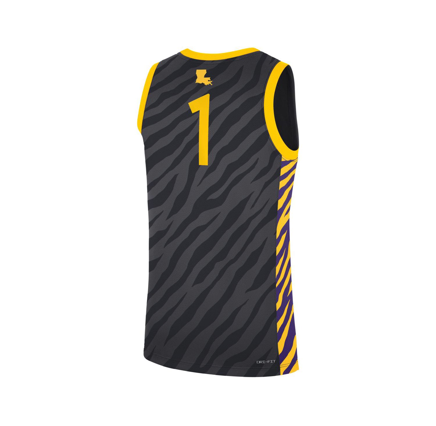 Men's and Women's 1 Anthracite LSU Tigers Replica Basketball Jersey
