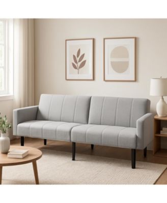 75.5" Linen Flannel Double Sofa Bed, 3-Position Recliner Mid-Century Sleeper