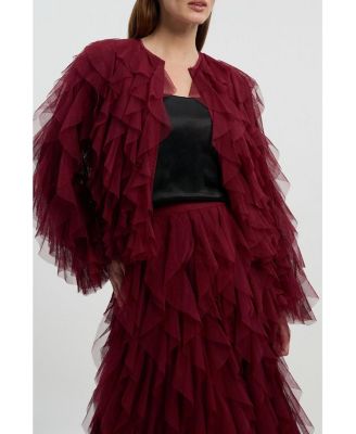 Women's Tulle Ruffle Detail Woven Jacket