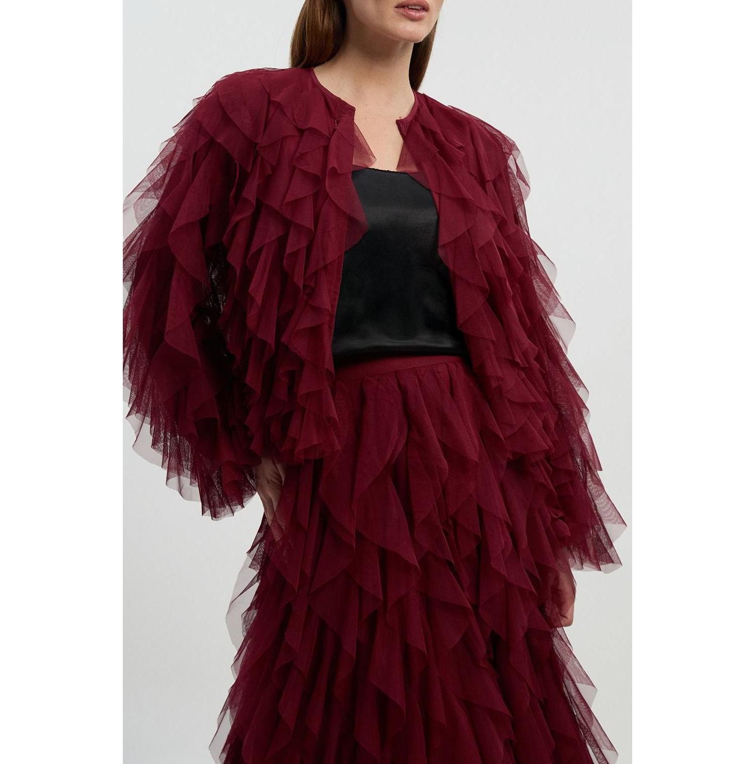 Women's Tulle Ruffle Detail Woven Jacket
