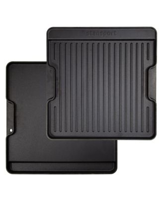 Pre-Seasoned Double Sided Cast Iron Griddle with Built in Grease Trap