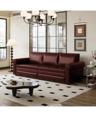 Chesterfield Sleeper Sofa Bed, Pull Out, Faux Leather, Nailhead Trim