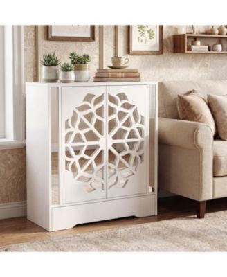 Mirrored Shoe Cabinet 4-Tier Organizer with Large Drawer