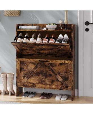 Narrow Freestanding Shoe Storage Cabinet with 2 Flip Drawers
