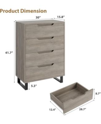 4 Dresser for Bedroom, 41.5" Tall Dresser, Freestanding Vertical Drawer Cabinet with Storage, Wooden Closet Storage Chest