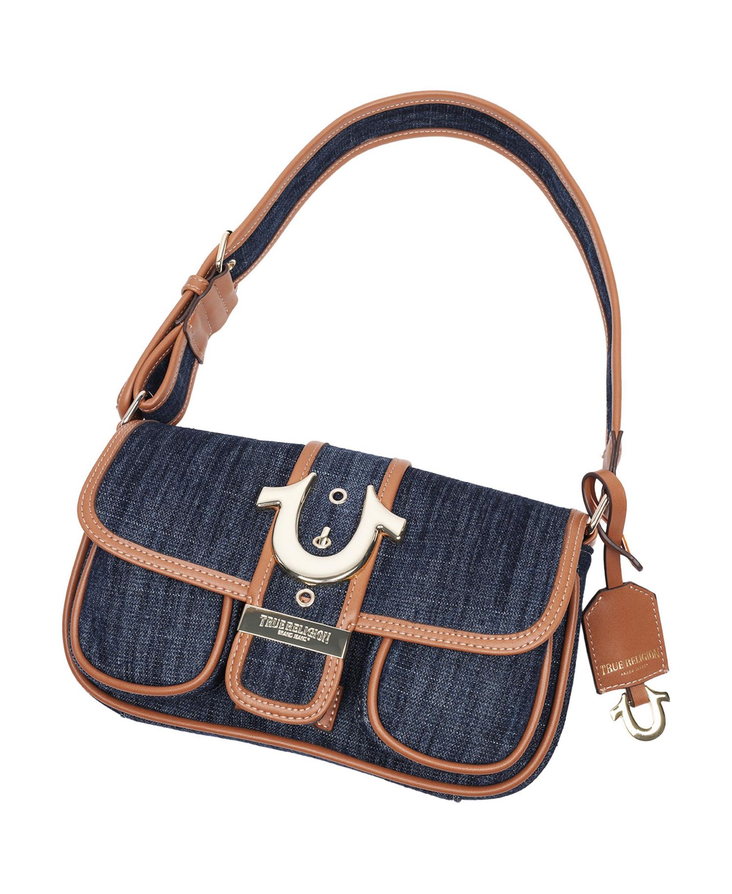 Double Pocket Denim Satchel with Horseshoe Hardware